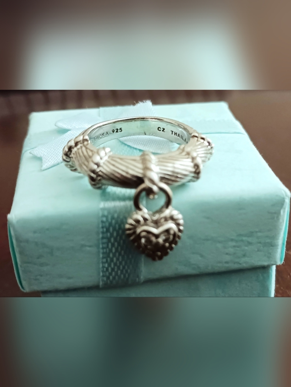 Judith Ripka 925 Sterling Silver Heart Dangle Ring, Size 5